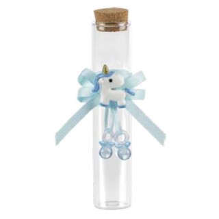 Fialetta vetro con unicorno celeste 2,5 x 12,5 cm |…