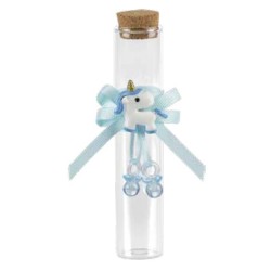 Fialetta vetro con unicorno celeste 2,5 x 12,5 cm