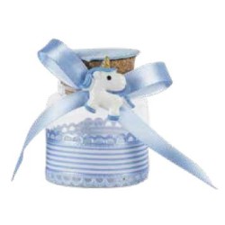 Barattolino vetro con unicorno celeste 4,5 x 5,7 cm