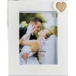 P.foto in legno bianco decap con appl. cuore in gesso/legno