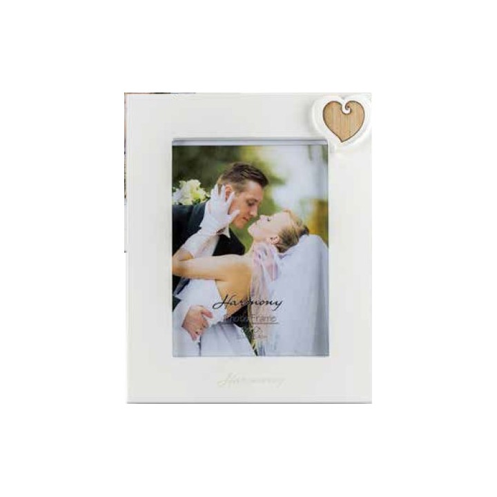 P.foto in legno bianco decap con appl. cuore in gesso/legno