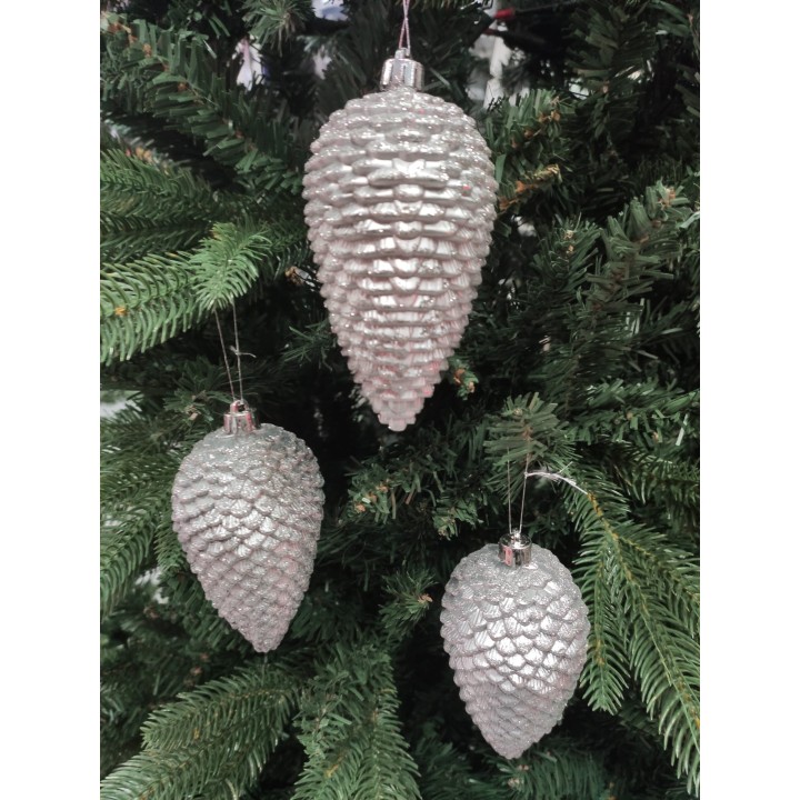 Set 3 addobbi natalizi modello pigna argento 7 x 13 cm |…