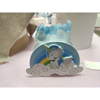 Unicorno blu portaconfetti arcobaleno legno 10 x 7 cm |…