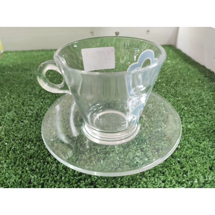 Tazza cappuccino turchese con piattino decoro fiori e…