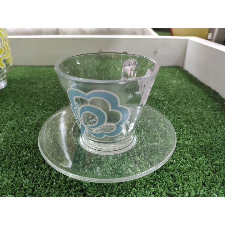 Tazza cappuccino turchese con piattino decoro fiori e…