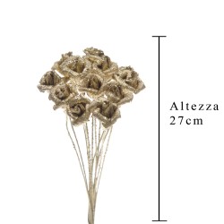 Mini Rose Glitter Oro Con Brillantini Cm 27