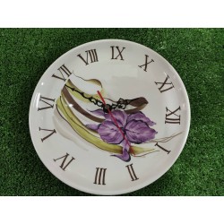 Orologio piatto decoro iris viola dipinto a mano made in italy 24 x 24 cm