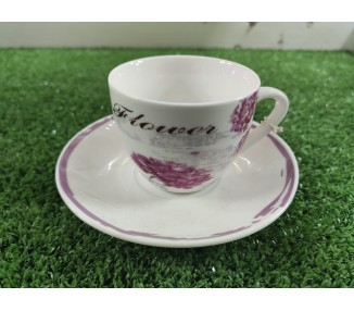Servizio tazze 6 pezzi fiore rosa con piattino 5 x 8 cm