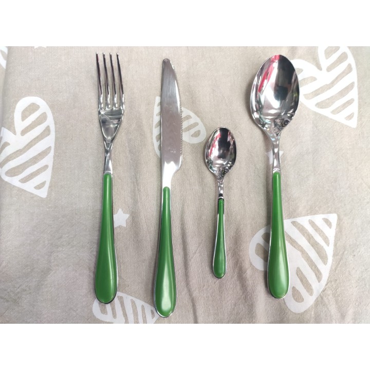Set posate medie manico verde 24 pezzi | CarinCasa