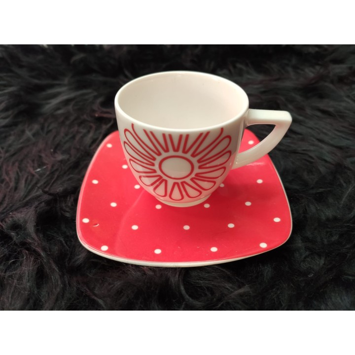 Caffe 6 pezzi babra rosso decoro bifacciale 7 cm | CarinCasa