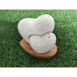 Set sale/pepe con base cuore in bambù 8 x 8 cm