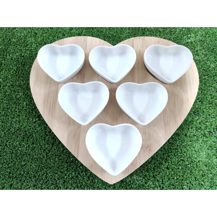 Set vassoio bambù + 6 ciotole cuore 29 x 27 cm | CarinCasa