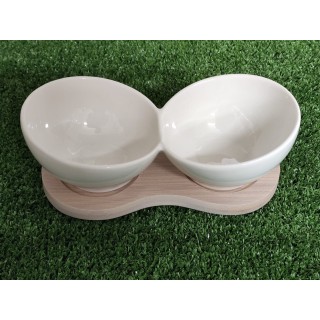 Set ciotola doppia con base bambù 20 x 10 x 6 cm | CarinCasa