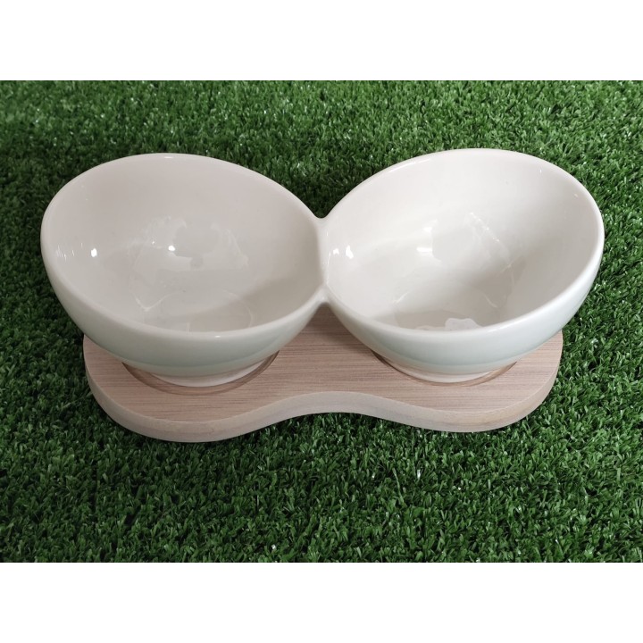 Set ciotola doppia con base bambù 20 x 10 x 6 cm | CarinCasa