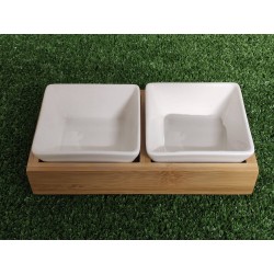 Antipastiera rettangolare in legno con 2 ciotole in porcellana bianca linea Starbamboo