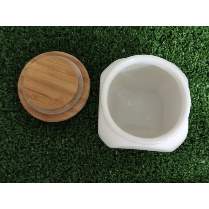 Barattolo porcellana con coperchio legno 7,5 x 9,5 cm |…