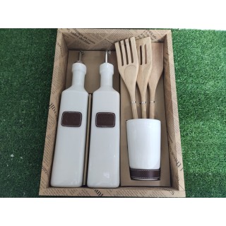 Set cucina porta utensili + olio/aceto 6 x 32 cm | CarinCasa
