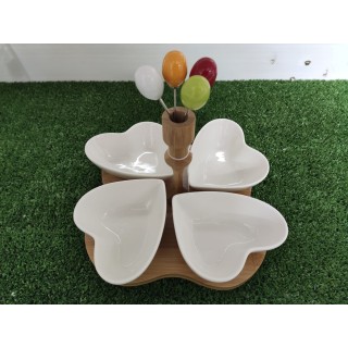 Galà antipastiera cuori ceramica base bamboo con scatola 20…