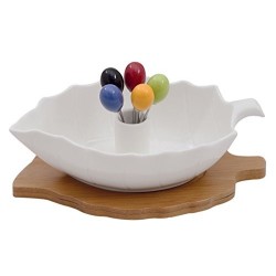 Antipastiera foglia con base legno