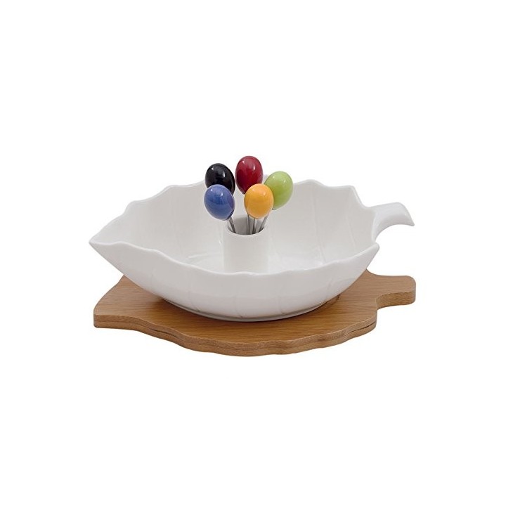 Antipastiera foglia con base legno | CarinCasa
