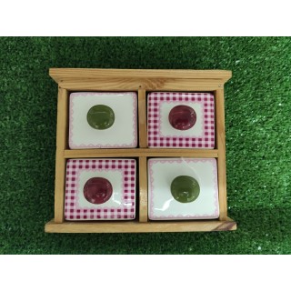 Porta spezie con 4 cassettini in legno e ceramica linea…