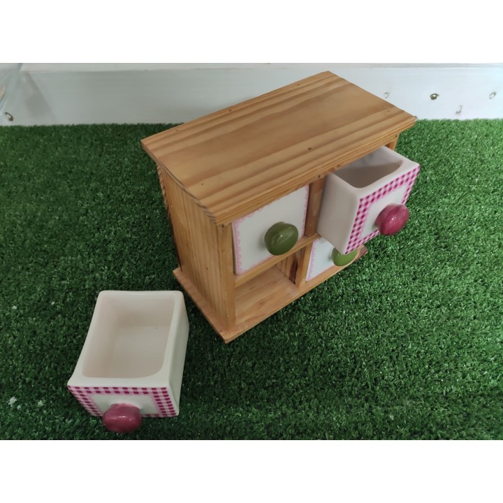 Porta spezie con 4 cassettini in legno e ceramica linea…