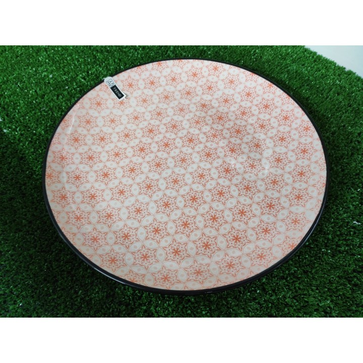 Piatto piano in ceramica arancione e bianco