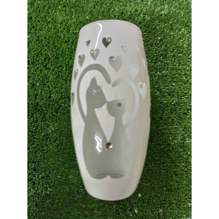 Vaso bianco decoro mici innamorati 9 x 18,5 cm | CarinCasa