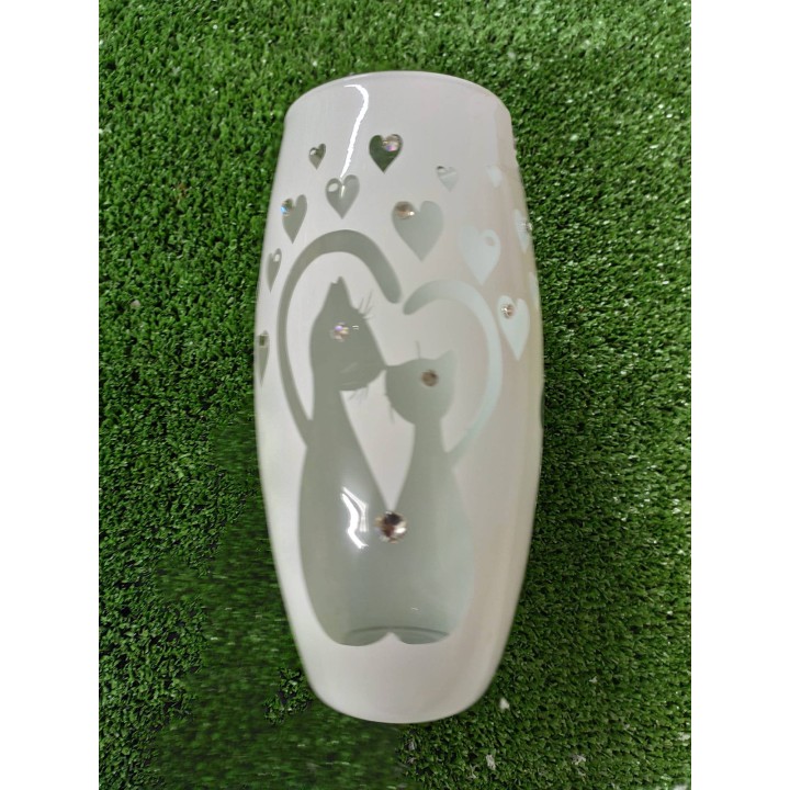 Vaso bianco decoro mici innamorati 9 x 18,5 cm | CarinCasa