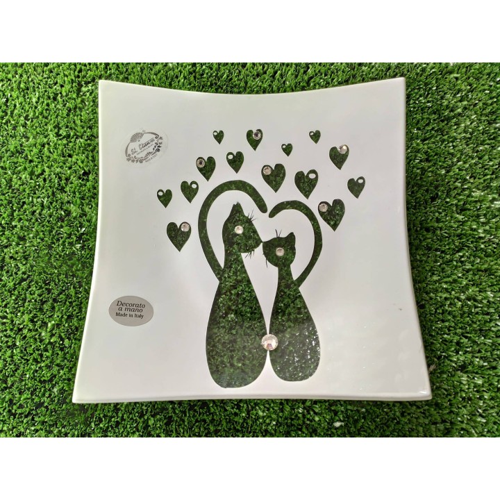 Piattino decoro mici innamorati 16 x 16 cm | CarinCasa