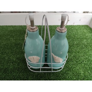 Bottiglie olio e aceto in ceramica decoro conchiglia 15 x…