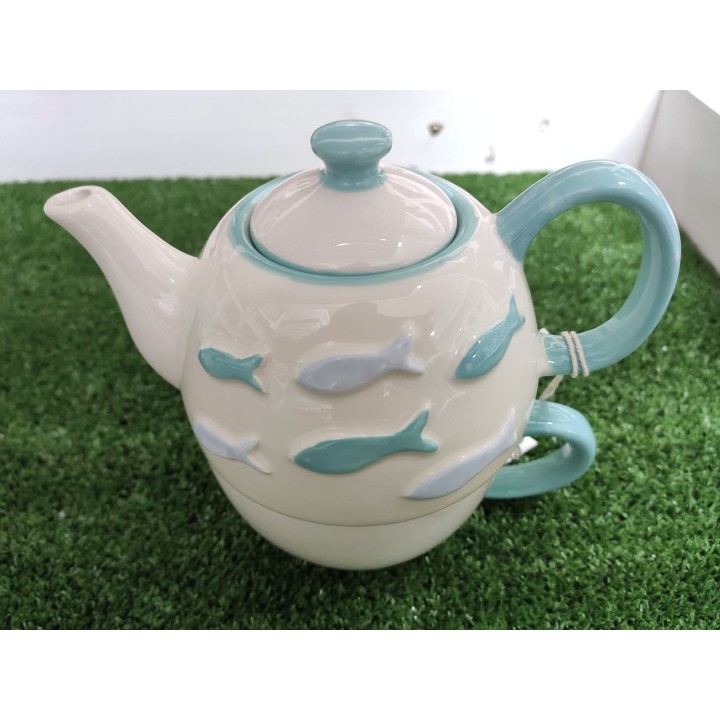 Set teiera e tazza in ceramica decorata con pesciolini 16 x…