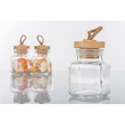 Barattolino quadrato in vetro con tappo in legno H 7 cm