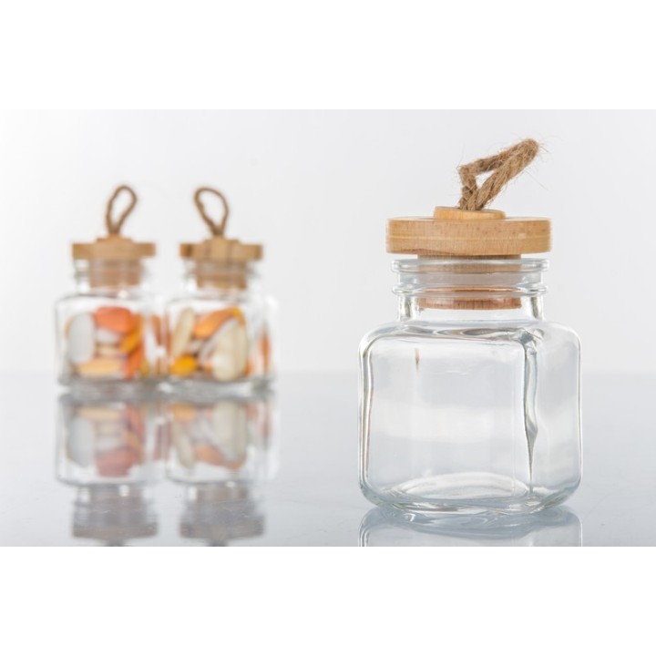 Barattolino quadrato in vetro con tappo in legno H 7 cm |…