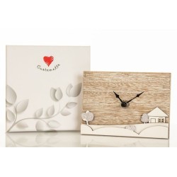 Orologio bomboniera cuorematto in legno 14 X 4 X 10 cm