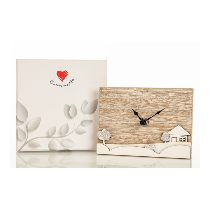 Orologio bomboniera cuorematto in legno