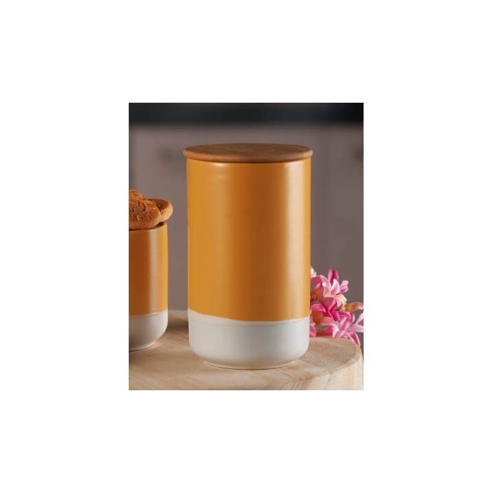 Barattolo in ceramica con coperchio in legno