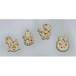 Decorazione applicazione in legno assortito nei modelli 4 cm