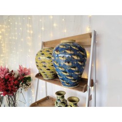 Vaso grande decoro pesci artigianale 30x36 cm