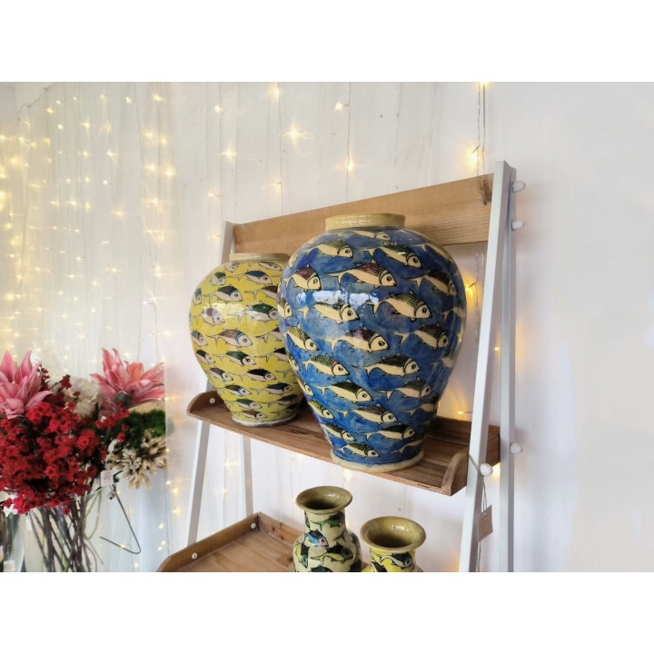 Vaso grande decoro pesci artigianale 30x36 cm | CarinCasa