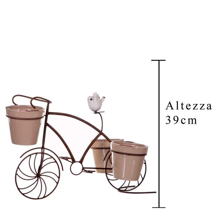 Bicicletta con 3 vasi 58,50x36,20x39 cm | CarinCasa