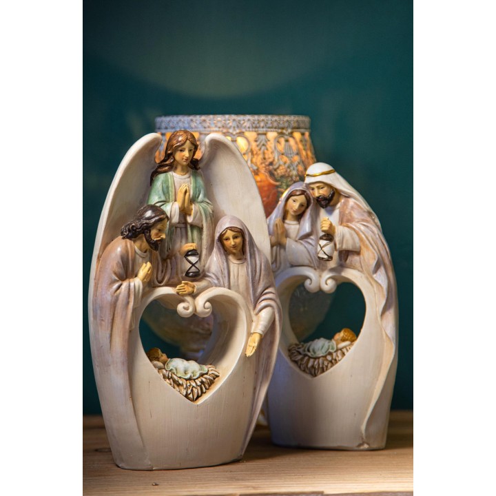 Nativita' con angelo 13x22 cm color panna champagne |…