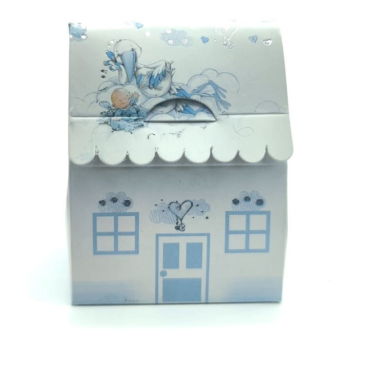 Cicogna celeste scat casetta 6x4x7. 6 cm | CarinCasa