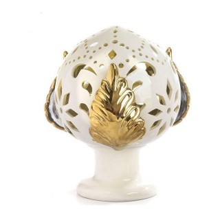 Pigna porcellana foglie oro 19 cm con led | CarinCasa