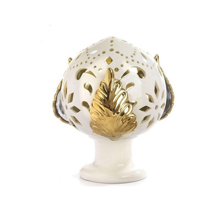Pigna porcellana foglie oro 19 cm con led | CarinCasa