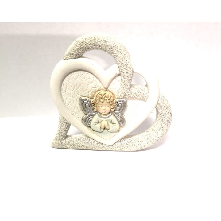 Angelo su doppio cuore intrecciato in resina | CarinCasa