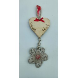 Catena della vita grande fiore in tessuto e legno 10x22 cm