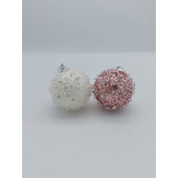 Addobi sfere di natale con ghiaccio due colori rosa e bianco