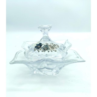 Scatola vetro con applicazione fiori blue 15x7 cm |…