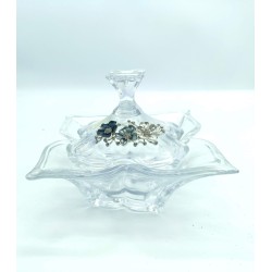 Scatola vetro con applicazione fiori blue 15x7 cm